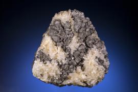 Antimony, calcite, Lake George Mine, New Brunswick, Canada. Antimony, calcite, Lake George Mine, New Brunswick, Canada. The largest specimen collected from the discovery that has produced the finest examples of native antimony ever found. Specimen 16 cm tall. Photo by J. Jaszczak and C. Stefano. (DM 22994)