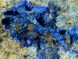 Calumetite, Ahmeek #2 Mine, Keweenaw County, Michigan. Calumetite, Ahmeek #2 Mine, Keweenaw County, Michigan. Calumetite is a very rare secondary copper mineral and this is one of finest calumetite specimens in the world. Field of view 1 cm wide. Photo by J. Jaszczak. (DM 23009)