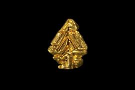 Gold, California.  Gold, California. A fine hoppered octahedron of gold. This type of crystal is very rare from California. Specimen 1.8 cm tall. Photo by J. Jaszczak and C. Stefano photo. (JTR 1821)