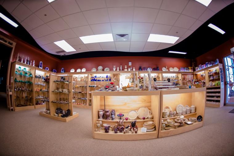 Bird's-eye view of part of the museum's on-site gift shop.
